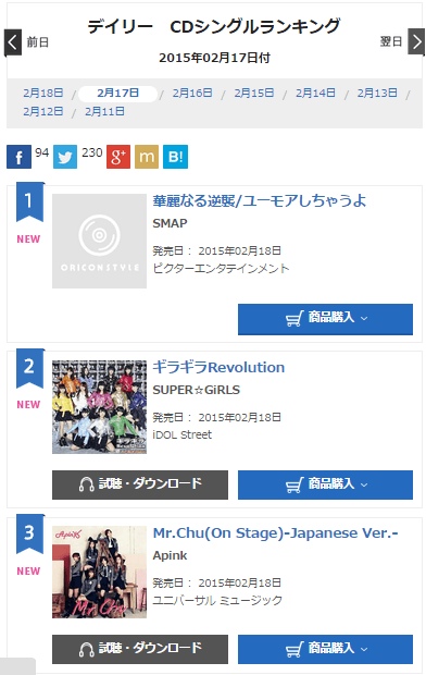 Apink Mr. Chu on Oricon Charts 20150217