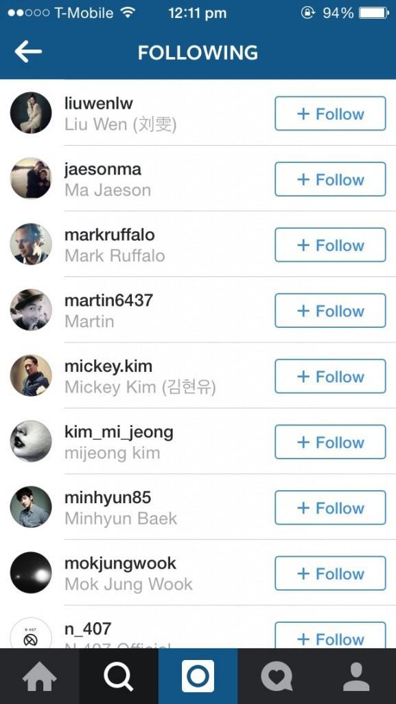 Siwon following Liu Wen on Instagram