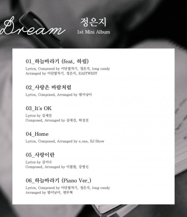 Image: Apink Jung Eunji's "DREAM" track list / Plan A Entertainment