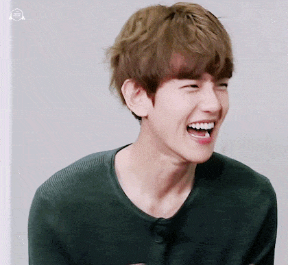 GIF of EXO's Baekhyun laughing hysterically among other EXO members on MBC's Infinite Challenge September 17, 2016 episode / Pann