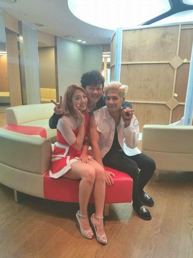 Image: GEMMA, GOT7's Jackson and PD Yoo at M! Countdown by WGM Global PD Eric Yoo