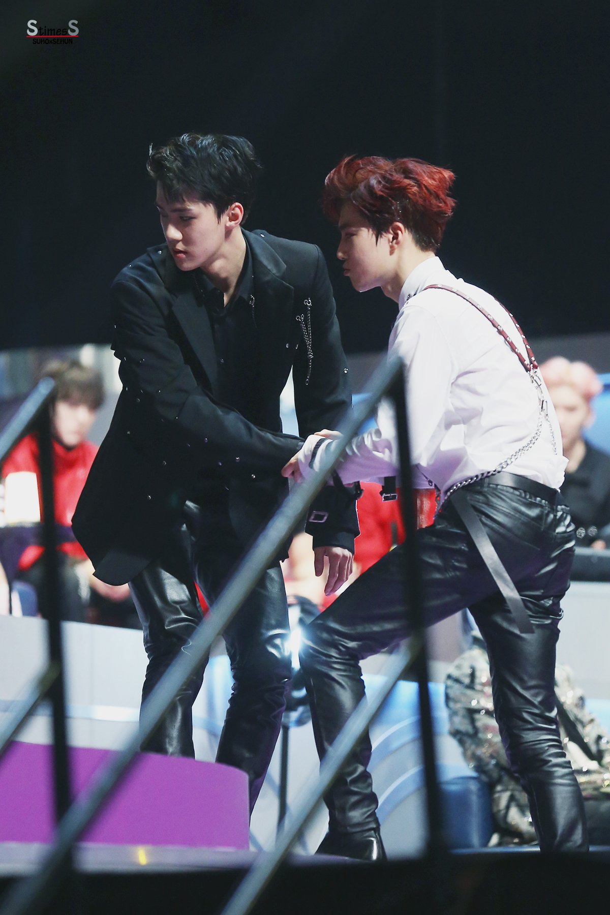 Suho advised <b>Sehun</b> to sit down while he makes the offer to sit on the edge ...