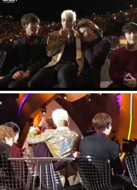 Sehun was overwhelmed with emotions when Big Bang's Seungri sat on his lap & sneakily grabbed his EXO's Chanyeol for help. 
