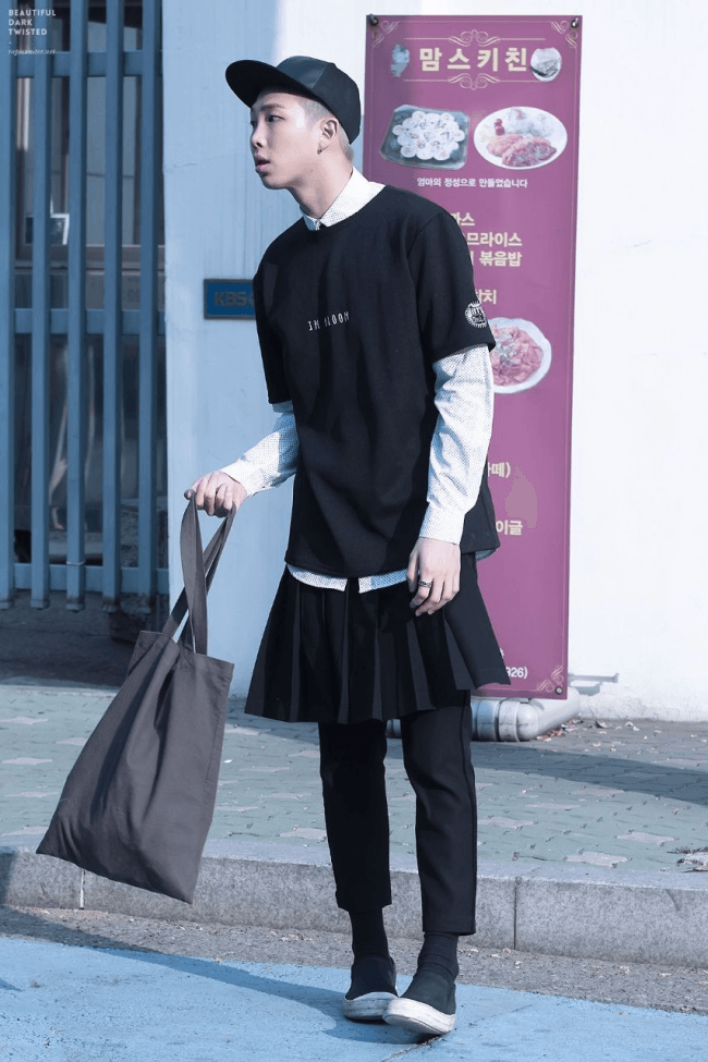 soft yoongi wearing a skirt