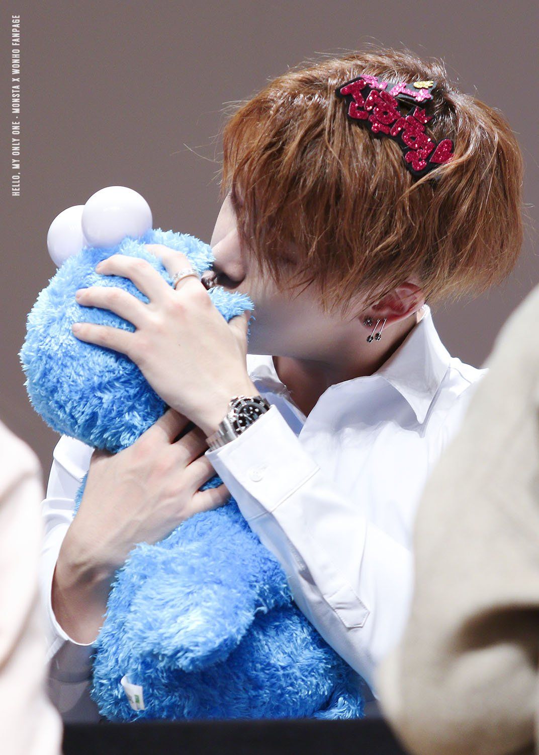 Wonho kissing cookie monster