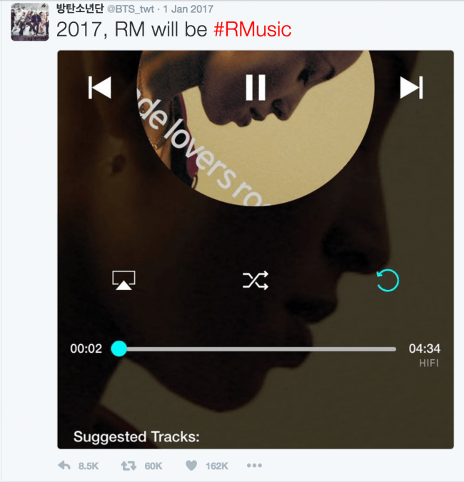 Screenshot of rm music twitter
