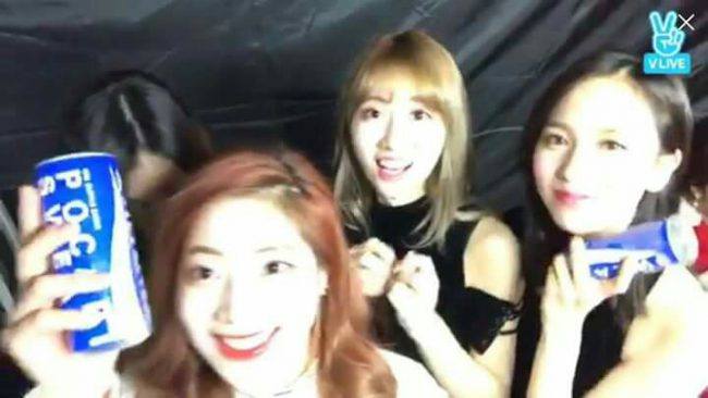 Dahyun, Momo, and Mina advertising Pocari Sweat to fans
