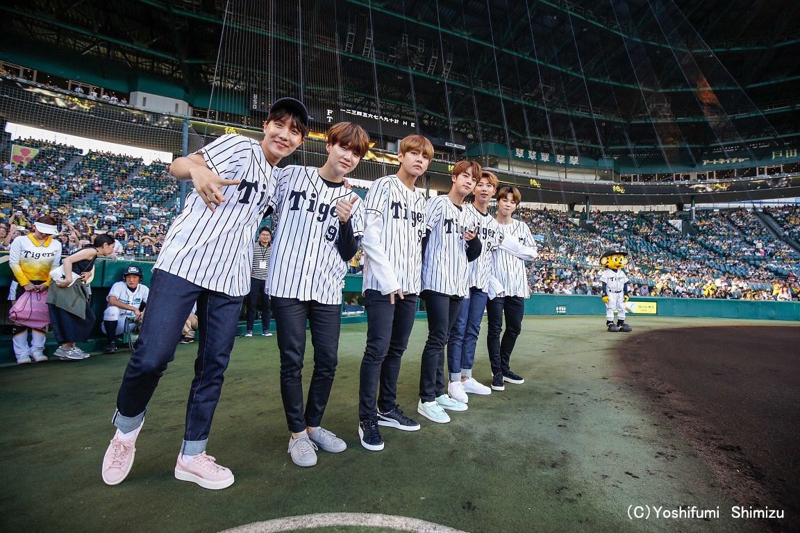 BTS wearing Baseball Jersey