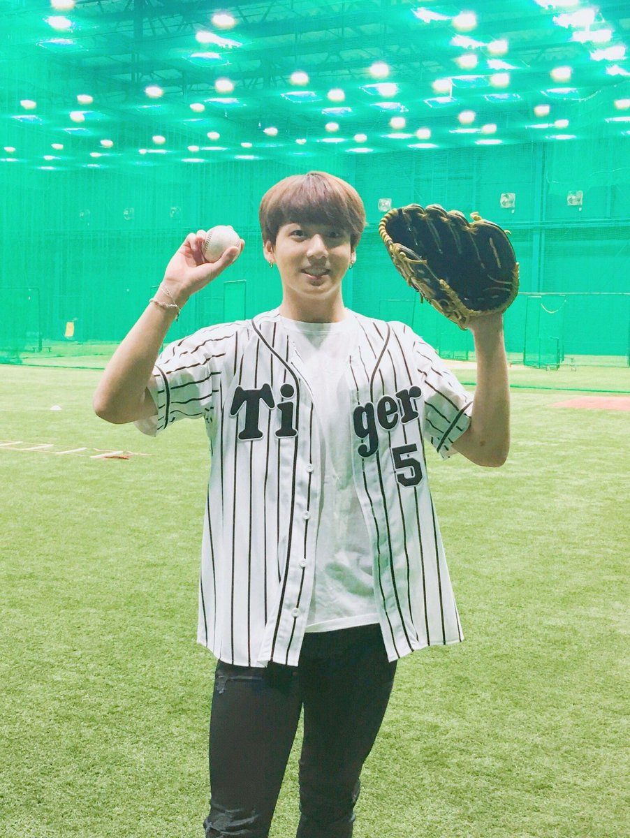 BTS wearing Baseball Jersey